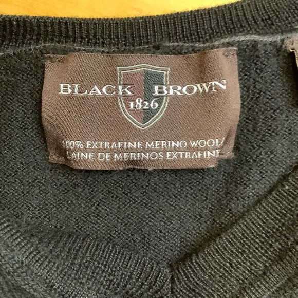 BLACK BROWN 1826 Black Merino Wool V-Neck Sweater Size M - Picture 13 of 13